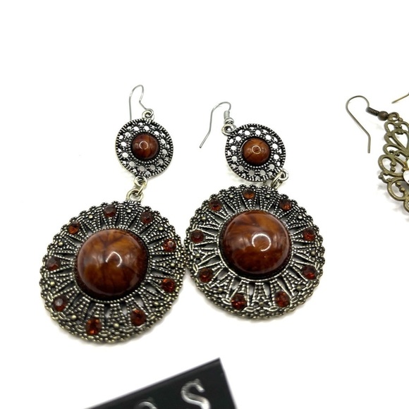 Earring Lot Boho Hippie Dangle Earrings 6 pairs Fun Beads Rhinestones Dangle - Picture 2 of 8